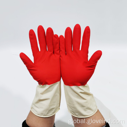 Double Color Household Latex Glove Hot Sale Rubber Latex Household Gloves Manufactory